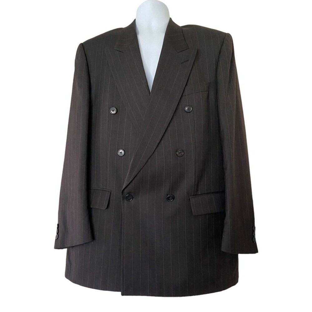 Gianni Manzoni Double-Breasted Black Suit Jacket Sport Coat Wool Men’s Size 44